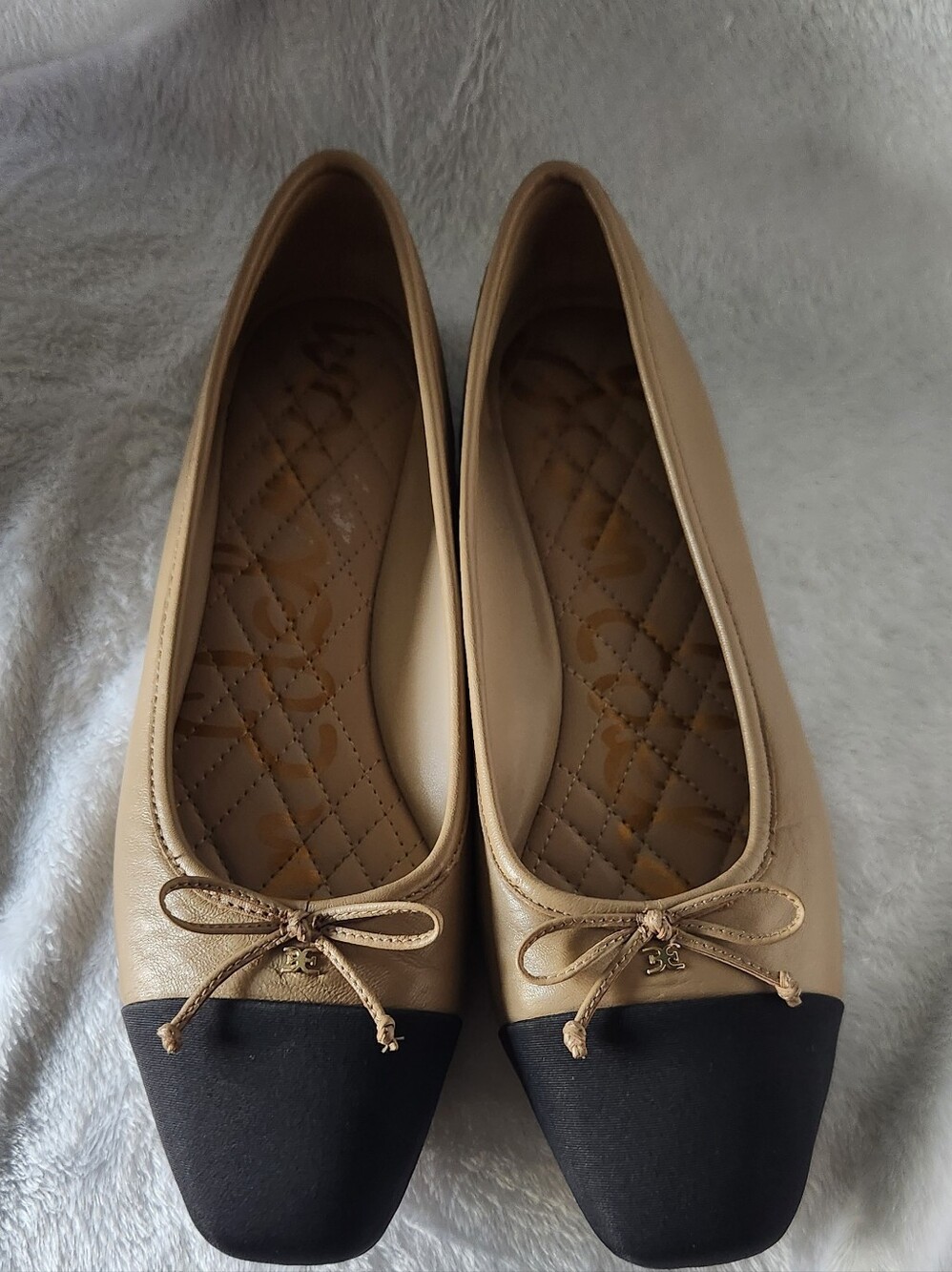 Sam Edleman Beige and Black Cap-Toe Ballet Flats - Women